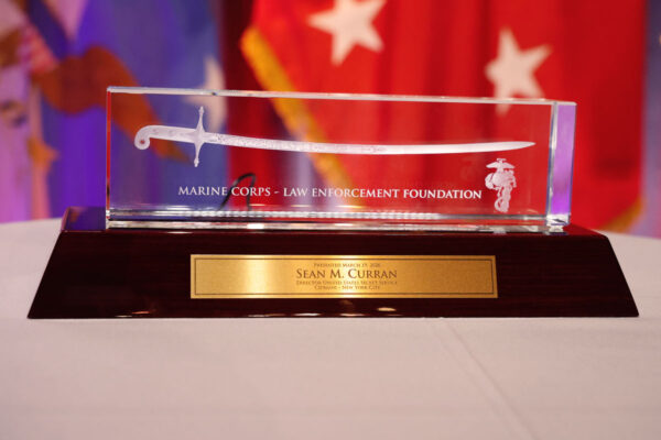 crystal military award with etched saber